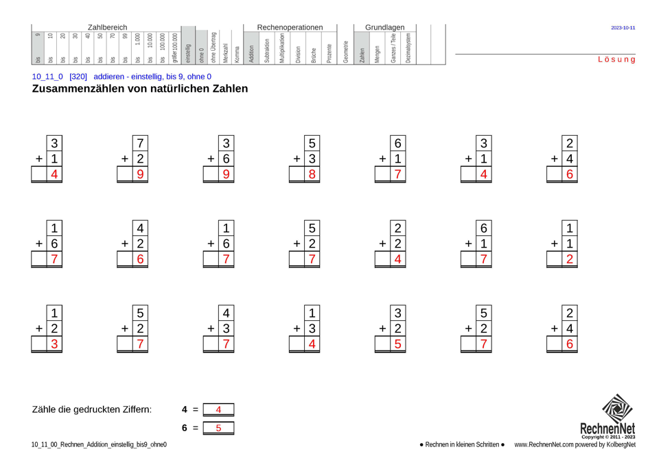 Lösung: 10_11_0 Rechnen Addition einstellig bis9 ohne0