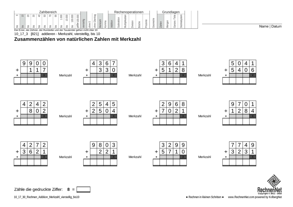 10_17_3 Rechnen Addition Merkzahl vierstellig bis10