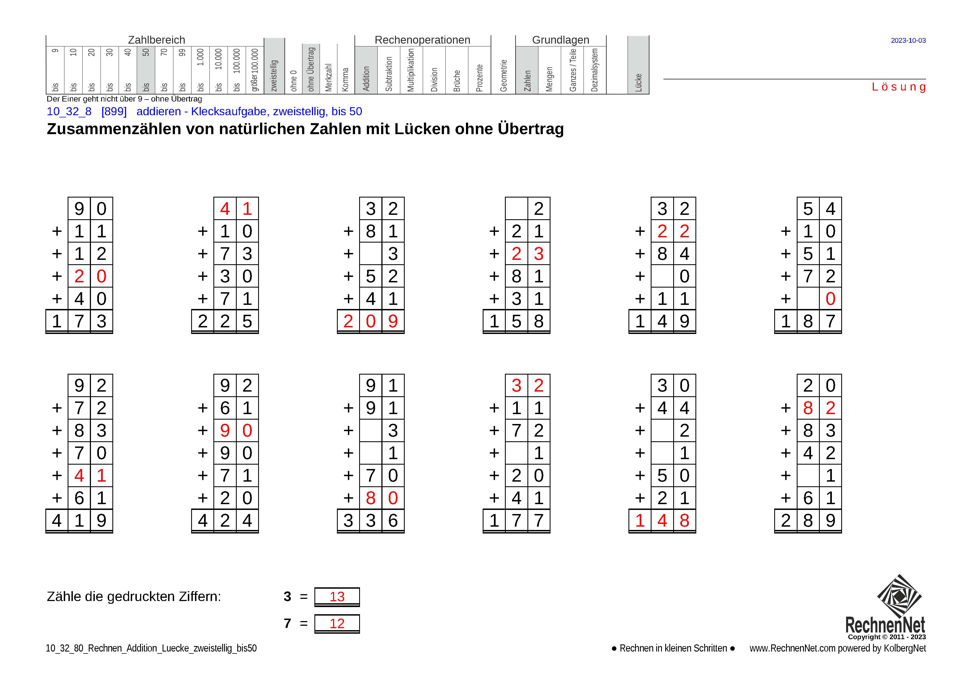 Lösung: 10_32_8 Rechnen Addition Lücke zweistellig bis50