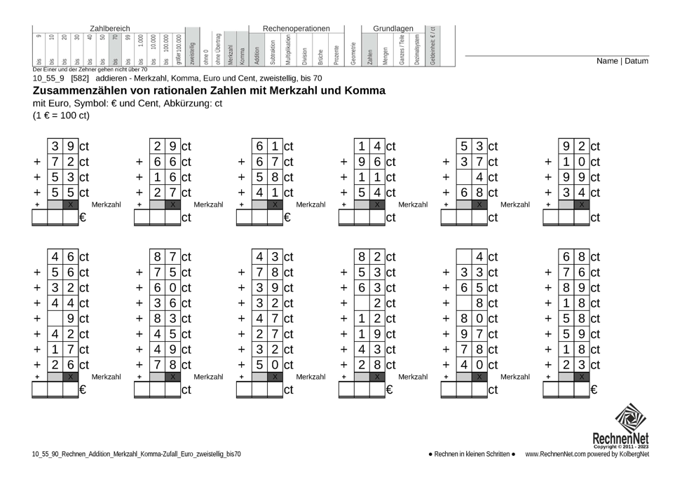 10_55_9 Rechnen Addition Merkzahl Komma Euro zweistellig bis70 10_55_9 Rechnen Addition Merkzahl Komma Euro zweistellig bis70
