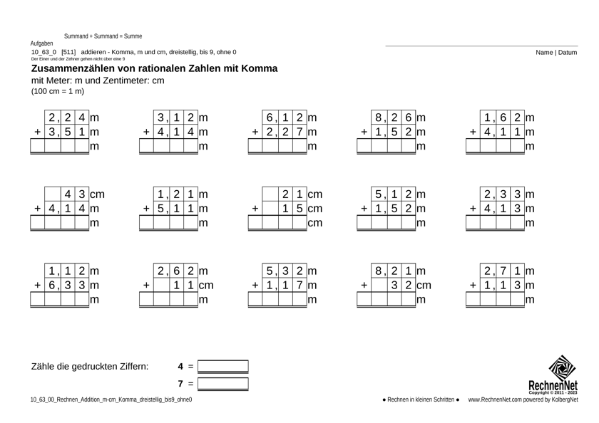 10_63_0 Rechnen Addition m-cm Komma dreistellig bis9 ohne0