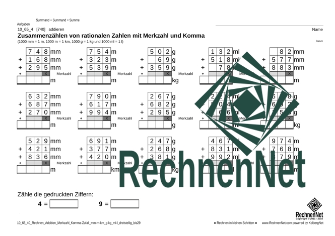 10_65_4 Rechnen Addition Merkzahl Komma mm-m-km g-kg ml-l dreistellig_bis29