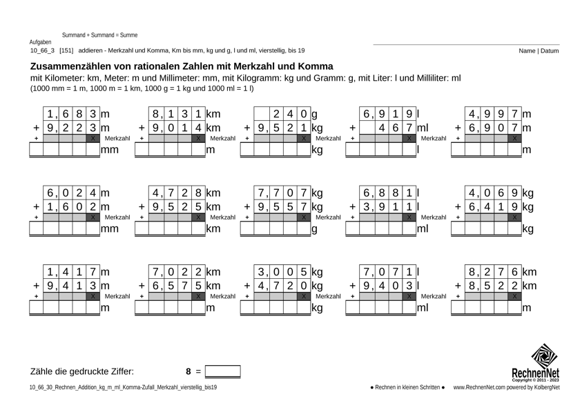 10_66_3 Rechnen Addition kg m ml Komma Merkzahl vierstellig bis19