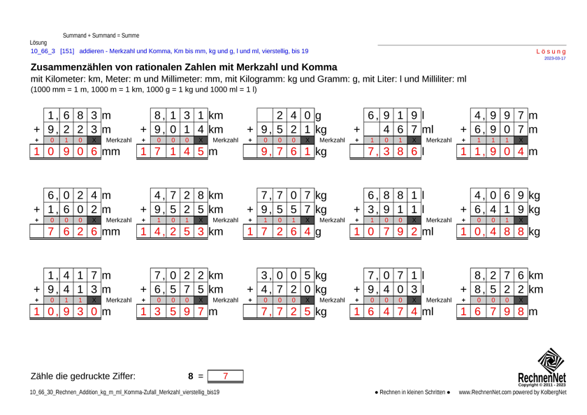 Lösung: 10_66_3 Rechnen Addition km-mm kg-g l-ml Komma Merkzahl vierstellig bis19