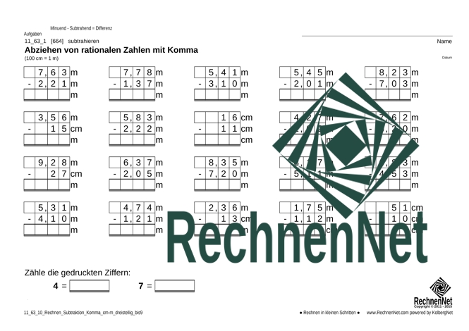 11_63_1 Rechnen Subtraktion Komma cm-m dreistellig_bis9