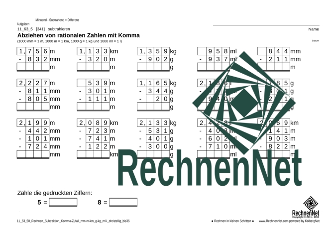 11_63_5 Rechnen Subtraktion Komma mm-m-km g-kg ml-l dreistellig_bis36