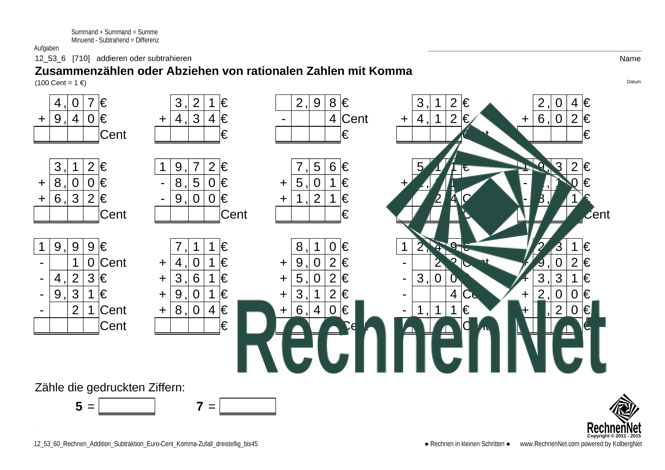 12_53_6 Rechnen Addition Subtraktion Komma Euro-Cent dreistellig_bis45