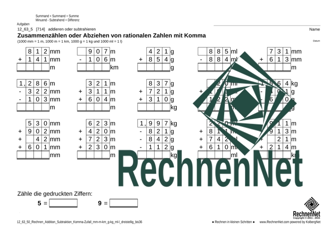 12_63_5 Rechnen Addition Subtraktion Komma mm-m-km g-kg ml-l dreistellig_bis36