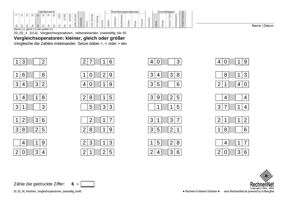 20_02_4 Rechnen Vergleichsoperatoren zweistellig bis40