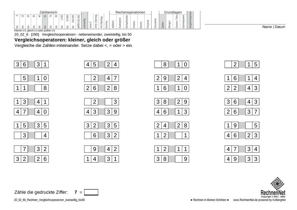 20_02_6 Rechnen Vergleichsoperatoren zweistellig bis50