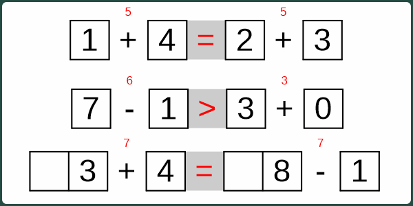 2 mal Addition oder Subtraktion Zahlenvergleich einstellig