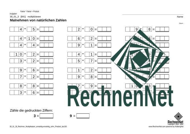 30_01_3 Rechnen Multiplikation einstellig-einstellig zehn_Produkt_bis100
