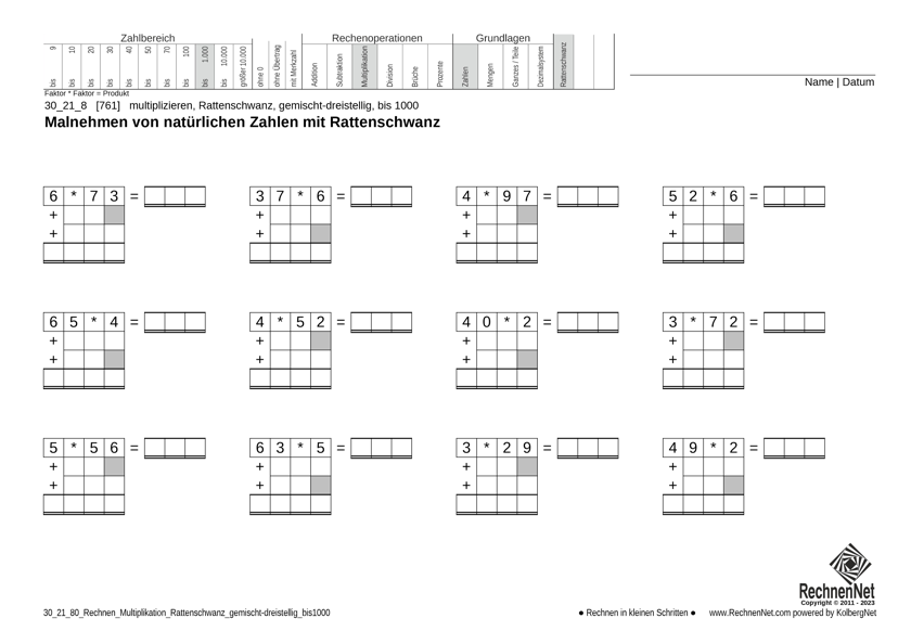 30_23_8 Rechnen Multiplikation Rattenschwanz gemischt-dreistellig bis1000