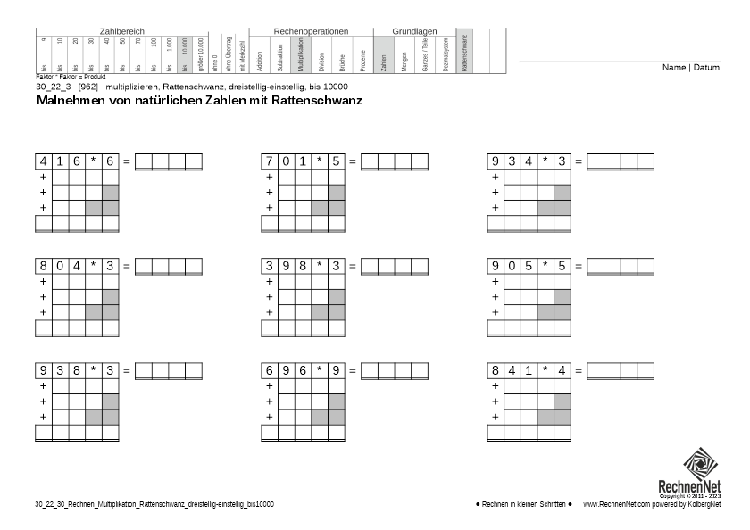 30_24_3 Rechnen Multiplikation Rattenschwanz dreistellig-einstellig bis10000 30_24_3 Rechnen Multiplikation Rattenschwanz dreistellig-einstellig bis10000