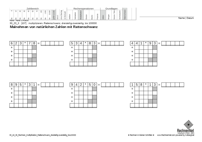 30_25_3 Rechnen Multiplikation Rattenschwanz dreistellig-zweistellig bis100000 30_25_3 Rechnen Multiplikation Rattenschwanz dreistellig-zweistellig bis100000