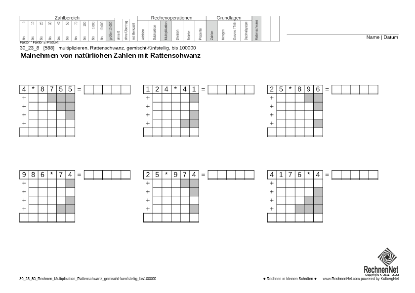 30_25_8 Rechnen Multiplikation Rattenschwanz gemischt-fünfstellig bis100000 30_25_8 Rechnen Multiplikation Rattenschwanz gemischt-fünfstellig bis100000
