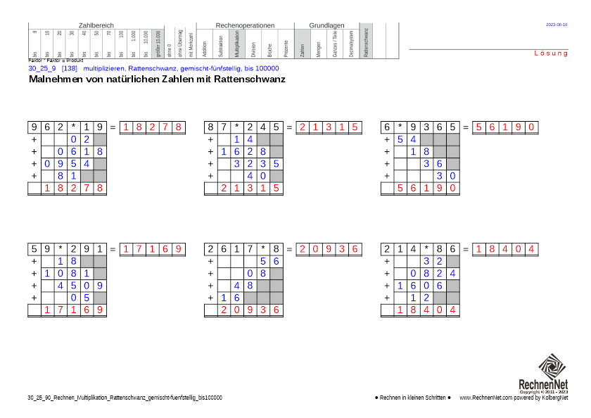 Lösung: 30_25_9 Rechnen Multiplikation Rattenschwanz gemischt-fünfstellig bis100000 Lösung: 30_25_9 Rechnen Multiplikation Rattenschwanz gemischt-fünfstellig bis100000
