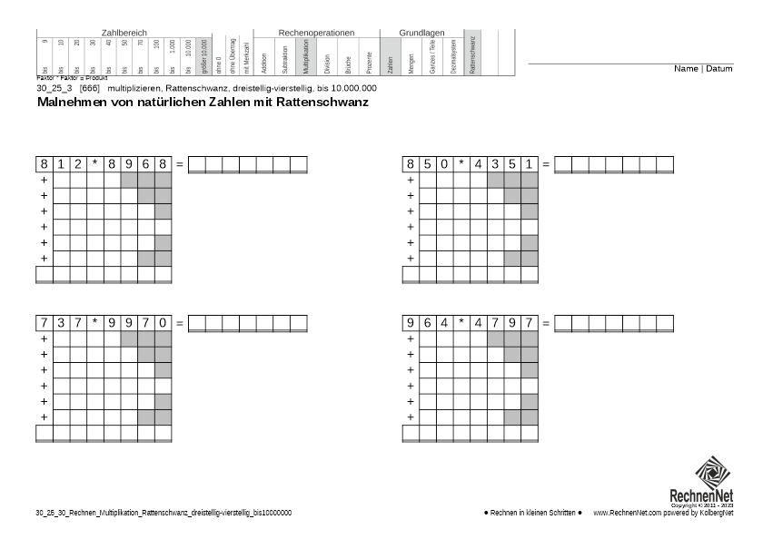 30_27_3 Rechnen Multiplikation Rattenschwanz dreistellig-vierstellig bis10000000 30_27_3 Rechnen Multiplikation Rattenschwanz dreistellig-vierstellig bis10000000