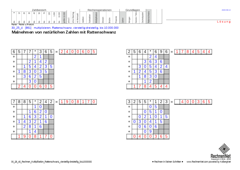 Lösung: 30_27_4 Rechnen Multiplikation Rattenschwanz vierstellig-dreistellig bis10000000 Lösung: 30_27_4 Rechnen Multiplikation Rattenschwanz vierstellig-dreistellig bis10000000