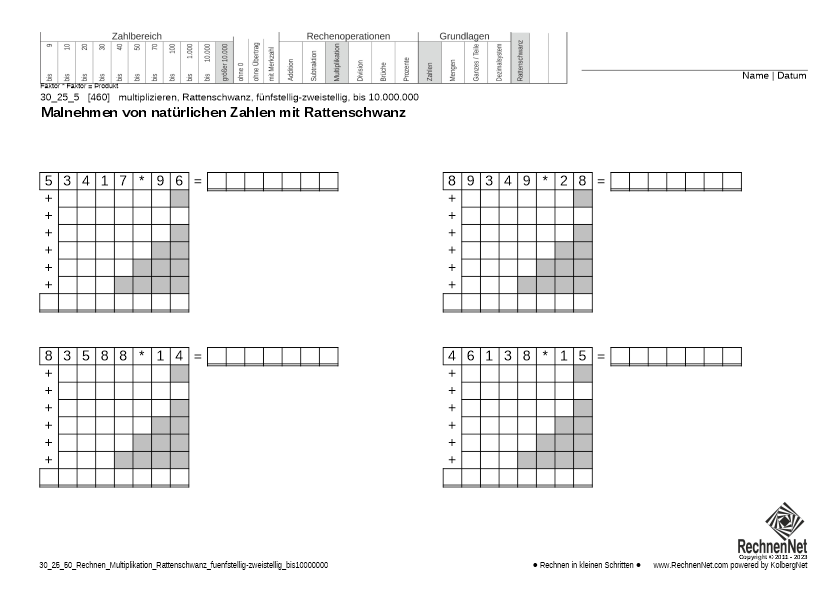 30_27_5 Rechnen Multiplikation Rattenschwanz fünfstellig-zweistellig bis10000000 30_27_5 Rechnen Multiplikation Rattenschwanz fünfstellig-zweistellig bis10000000