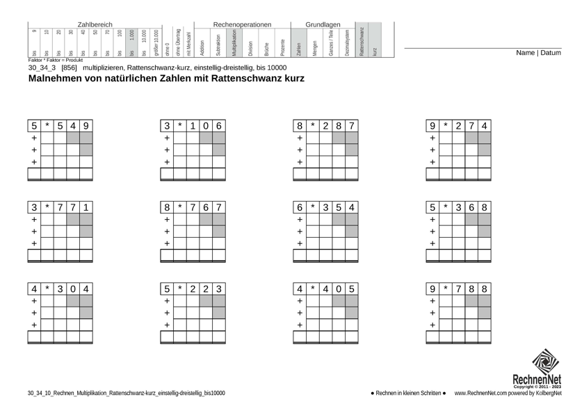 30_34_1 Rechnen Multiplikation Rattenschwanz-kurz einstellig-dreistellig bis10000