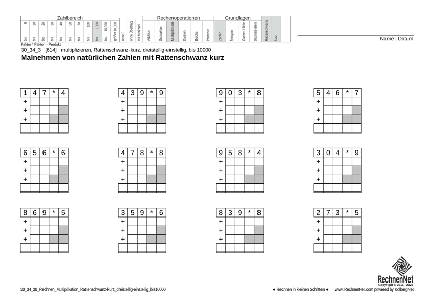 30_34_3 Rechnen Multiplikation Rattenschwanz-kurz dreistellig-einstellig bis10000