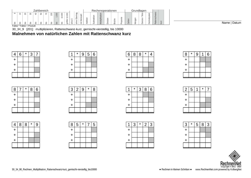 30_34_9 Rechnen Multiplikation Rattenschwanz-kurz gemischt-vierstellig bis10000