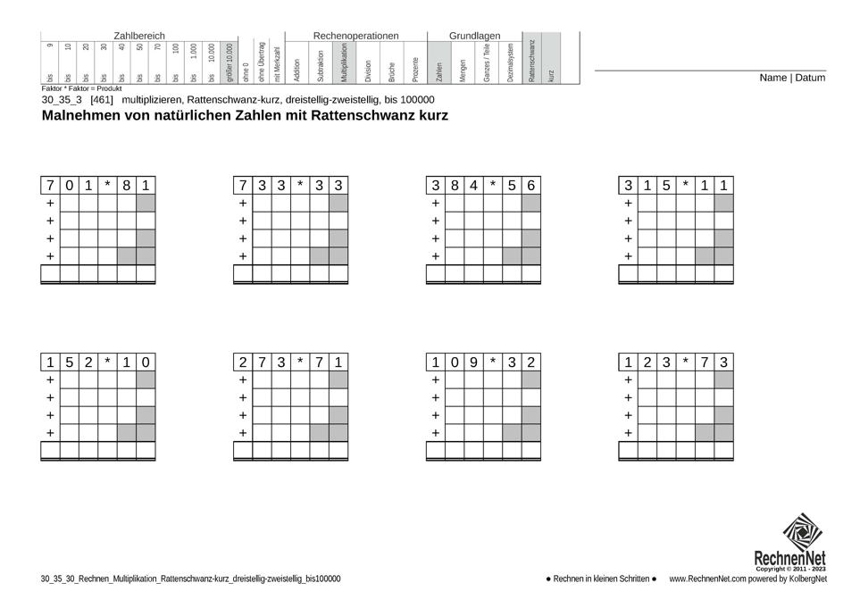 30_35_3 Rechnen Multiplikation Rattenschwanz-kurz dreistellig-zweistellig bis100000 30_35_3 Rechnen Multiplikation Rattenschwanz-kurz dreistellig-zweistellig bis100000