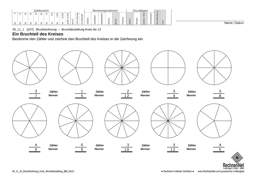 40_11_1 Bruchrechnung Kreis Bruchdarstellung Bild bis12