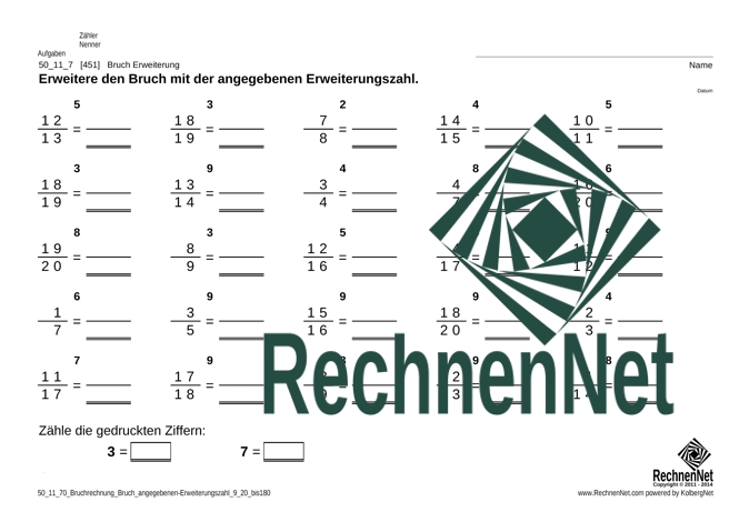 50_11_7 Bruchrechnung Bruch angegebenen-Erweiterungszahl 9 20 bis 190