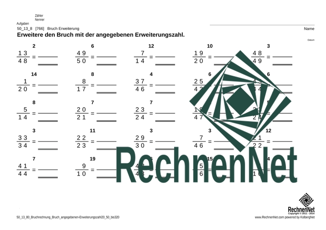 50_13_8 Bruchrechnung Bruch angegebenen-Erweiterungszahl 20 50 bis 320
