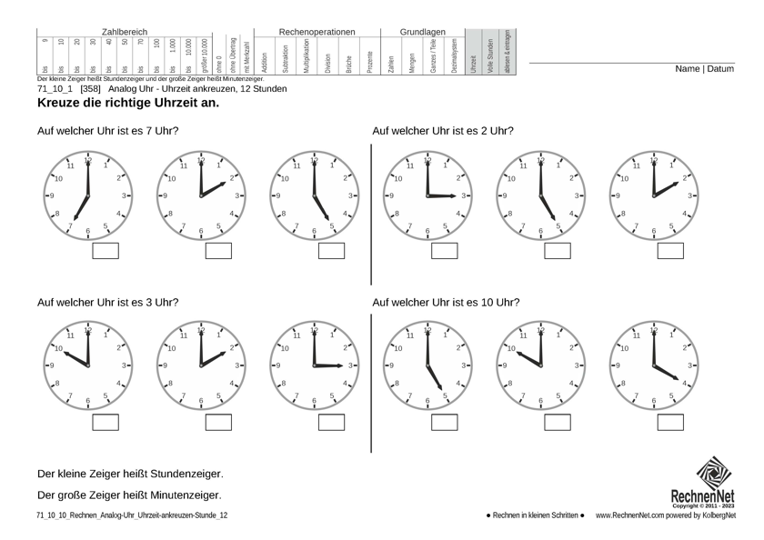 71_10_1 Rechnen Analog-Uhr 12-Stunden Uhrzeit ankreuzen