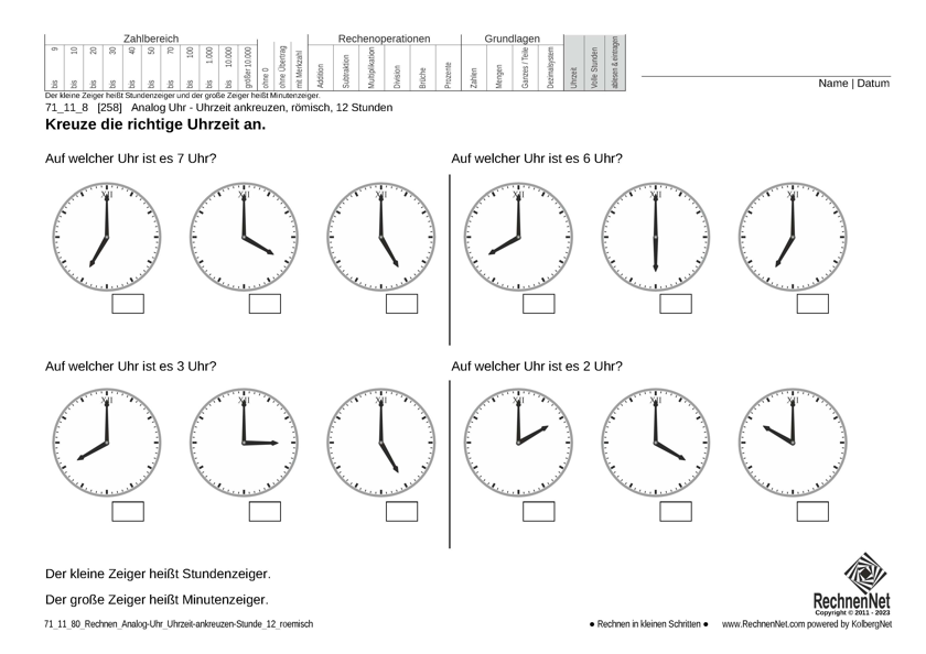 71_11_8 Rechnen Analog-Uhr 12-Stunden Uhrzeit ankreuzen römisch 71_11_8 Rechnen Analog-Uhr 12-Stunden Uhrzeit ankreuzen römisch