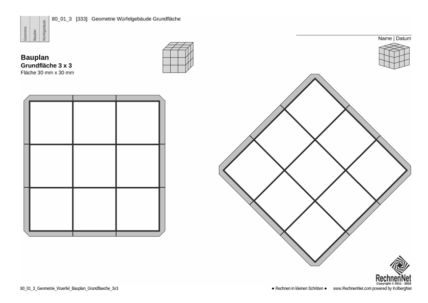 80_01_3 Geometrie Würfel Bauplan Grundfläche 3x3