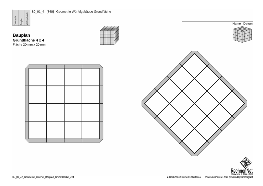 80_01_42 Geometrie Würfel Bauplan Grundfläche 4x4 20mm