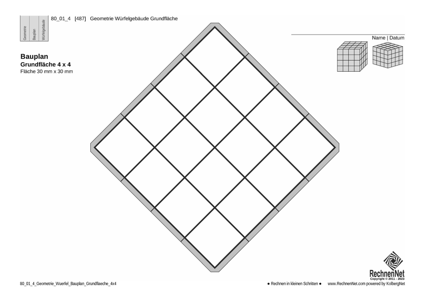 80_01_4 Geometrie Würfel Bauplan Grundfläche 4x4