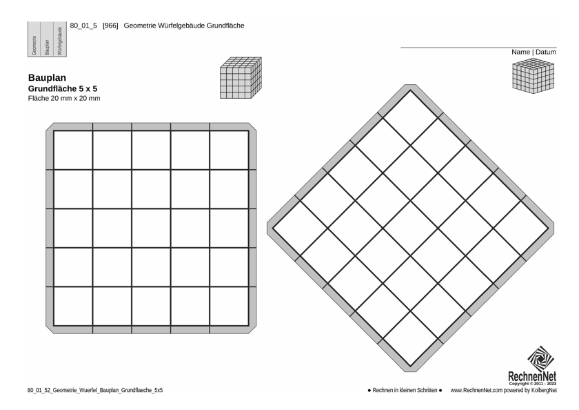 80_01_52 Geometrie Würfel Bauplan Grundfläche 5x5 20mm