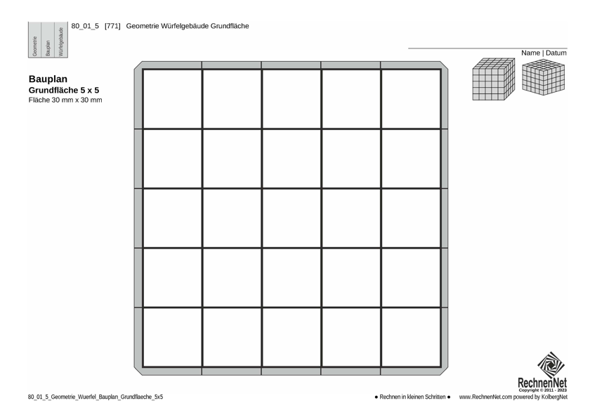 80_01_5 Geometrie Würfel Bauplan Grundfläche 5x5