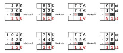 11_25 Subtraktion Merkzahl Cent-Euro zweistellig