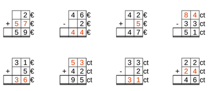 12_42 Addition Subtraktion Lücke Cent-Euro zweistellig