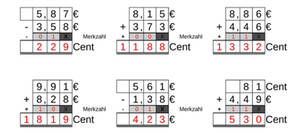 12_56 Addition Subtraktion Merkzahl Komma Euro dreistellig