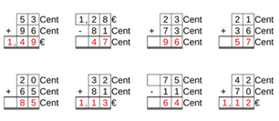 12_52 Rechnen Addition Subtraktion Euro-Cent Komma