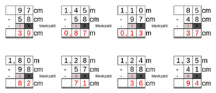 11_65 Subtraktion Merkzahl Komma m-cm zweistellig