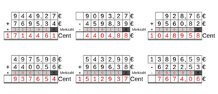 12_59 Addition Subtraktion Merkzahl Komma Euro sechsstellig