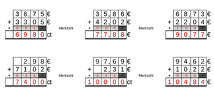 10_57 Addition Merkzahl Komma Euro vierstellig