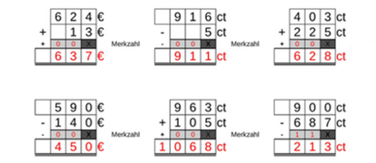 12_26 Addition Subtraktion Merkzahl Cent-Euro dreistellig