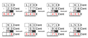 11_55 Subtraktion Merkzahl Komma Euro zweistellig