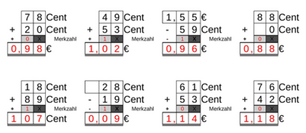 12_55 Addition Subtraktion Merkzahl Komma Euro zweistellig