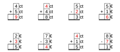 12_41 Addition Subtraktion Lücke Cent-Euro einstellig
